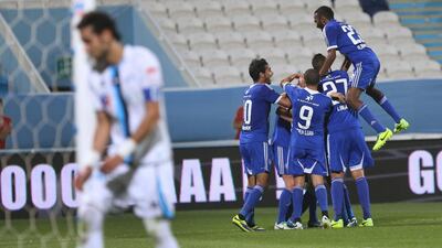 Host Baniyas have no time to dwell on the negatives after Al Nasr, in blue, walked away with a 2-0 win. Next for Baniyas will be an Asian Champions League match in five days to Al Qadsia of Kuwait. Delores Johnson / The National