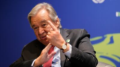 UN Secretary General Antonio Guterres gestures during an interview at the summit. AP Photo