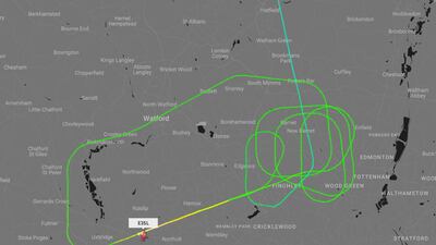The flight path of the queen's plane which was forced to abort one landing attempt in London. PA