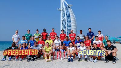Emirates Airline Dubai Rugby Sevens captains shoot at the Jumeirah Mina A'Salam on Tuesday. Victor Besa / The National
