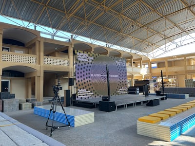 The stage area is decked with cinderblocks and stacked panels that serve as seating areas. The materials will be resold to suppliers after the triennial concludes in March. Razmig Bedirian / The National