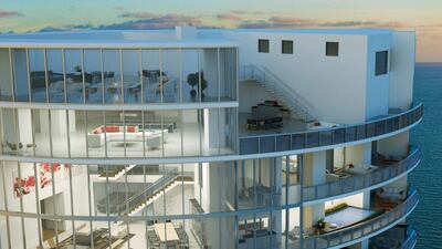 Porsche Design Tower is the first building in the world to incorporate three patented Dezervators – drive-in car lifts. Courtesy Porsche Design Group