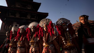 Children in traditional attire take part in a procession marking Jyapu Day celebrations in Kathmandu, Nepal. EPA