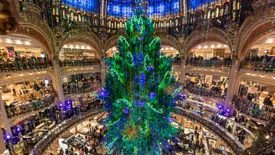 The traditional giant Christmas tree in the Galeries Lafayette department store in Paris. EPA