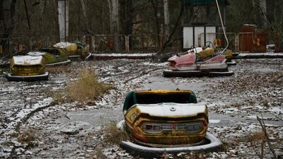 Bumper cars in an abandoned amusement park in the ghost town of Pripyat, not far from Chernobyl nuclear power plant. AFP