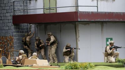The UAE military on guard during the show at Adnec. AFP