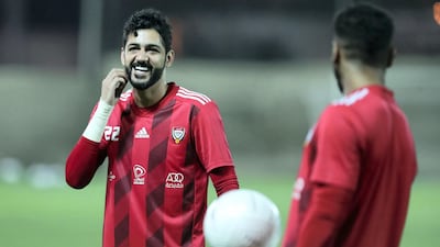 UAE player Adel Al Hosani trains at the Zabeel Stadium in Dubai. Chris Whiteoak / The National
