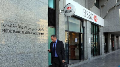 HSBC on Airport road in Abu Dhabi. The UAE’s Central Bank last year introduced new mortgage caps and loan to value ratios. Ravindranath K / The National