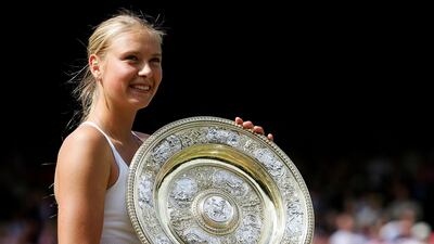 Maria Sharapova after beating Serena Williams to win Wimbledon in 2004. Getty