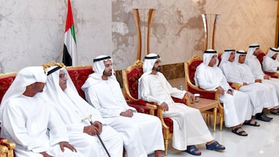 While visiting the mourining majlis at Al Dheyafa Palace in RAK, Sheikh Mohammed expressed his heartfelt condolences. Courtesy Dubai Media Office / Wam