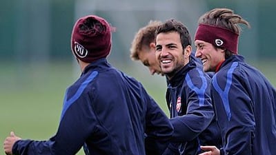 Cesc Fabregas, centre, the Arsenal midfielder and captain, has not played in the first team since injuring his hamstring in last month’s 1-1 Premier League draw against Sunderland.