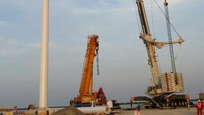 One of the two 120-metre flagpoles being built in Umm Al Quwain and Fujairah.