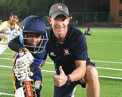 A young Ranula de Silva with South Africa batter Jonty Rhodes. Photo: Ranil de Silva