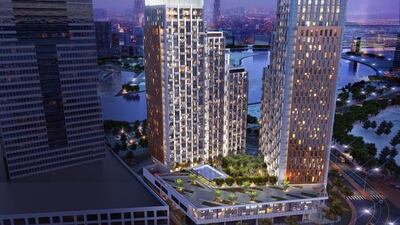 Above, Deyaar's four-star hotel apartment tower and a 30-storey residential tower called The Atria in Business Bay. Courtesy ASDA'A Burson-Marsteller