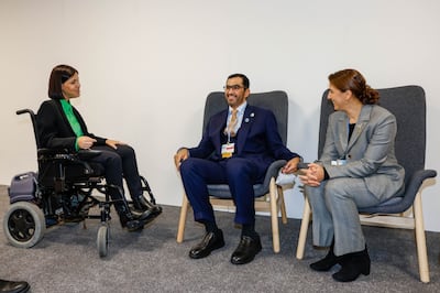 Dr Sultan Al Jaber, the UAE's Special Envoy for Climate Change and Minister for Industry and Advanced Technology, with Israeli Energy Minister Karine Elharrar (left) at Cop26 in Glasgow, and Mariam Al Mheiri, UAE Minister of Climate Change and Environment and Minister of State for Food Security. Image: @uaeclimateenvoy