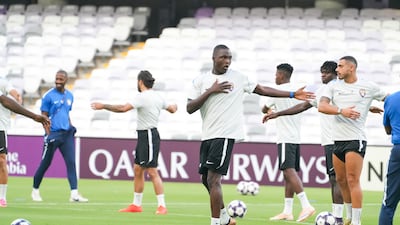 Al Ain players train at Hazza bin Zayed Stadium. Pawan Singh for The National