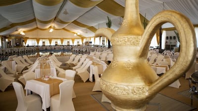 The swimming pool feature, meant to resemble a fountain in the middle of the tent, is formed from the hotel’s swimming pool. Christopher Pike / The National