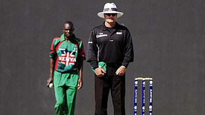 Paul Baldwin takes his position during the UAE-Kenya match on the first day of the ICC World Twenty20 qualifier at the Zayed stadium in Abu Dhabi.