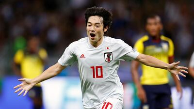 Shoya Nakajima of Japan celebrates scoring in the 15th minute. EPA