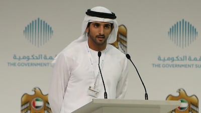 Sheikh Hamdan bin Mohammed, Crown Prince of Dubai, speaks at the Government Summit in Dubai. He has reached 2 million followers on Twitter. Pawan Singh / The National