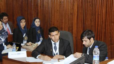 Above, American University of Afghanistan students at the 2015 MENA Vis pre-moot competition.