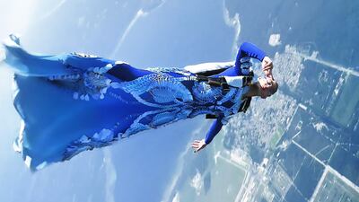 Iris van Herpen created a dress for skydive champion Domitille Kiger, as part of the autumn 2021 haute couture collection