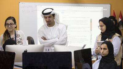 Sheikh Hazza bin Zayed, Deputy Chairman of Abu Dhabi Executive Council, visits the Zayed Education Complex at the Abu Dhabi Centre for Technical and Vocational Education and Training (ACTVET). Wam