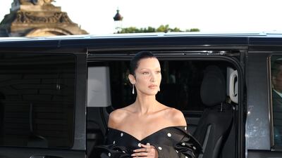 Bella Hadid arrives at Hotel de la Marine. Getty Images