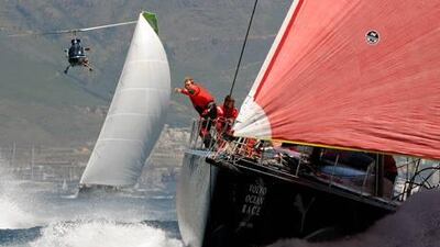 A racing yacht leaves Cape Town, South Africa en route to Kochi, India in the 2008-09 Volvo Ocean Race. Dave Kneale / Volvo Ocean Race