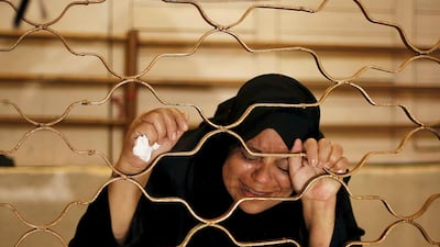 A relative of Palestinian Mahmoud Hmead, 22, who was killed by Israeli troops in Friday's clashes, mourns during his funeral in Gaza on October 17, 2015. Mohammed Salem/Reuters