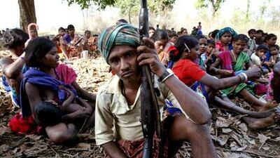 A tribal member at a meeting with Naxalites in the central Indian state of Chattisgarh.