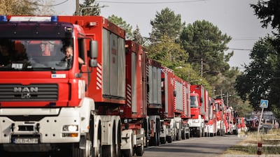 Polish firefighters arrive at the Hostens fire department to help in tackling the wildfire in south-western France. AFP
