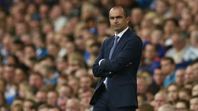 Everton manager Roberto Martinez shown during his side's loss to Manchester City in the Premier League on Sunday. Jason Cairnduff / Action Images / Reuters / August 23, 2015