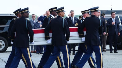 US soldiers carry the coffin of a serviceman killed in Erbil, Iraqi Kurdistan. AFP