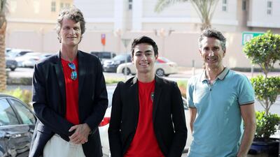 The men behind the new blockchain platform Bitcar. Left to right: Gov Van Ek, a cofounder of BitCar; Daniel Woodroof, a cars specialist of BitCar, and John Bulich, cofounder and technology advisor. Pawan Singh / The National