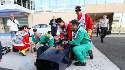 Emergency crews perform a mock rescue at the Yas Marina. Marwan Naamani/AFP