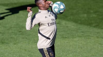 Real Madrid's Vinicius Jr attends training at the Valdebebas sport city. EPA