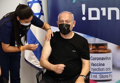 Former Israeli prime minister Benjamin Netanyahu was one of those to receive a third dose of the Pfizer/BioNTech Covid-19 vaccine in Tel Aviv