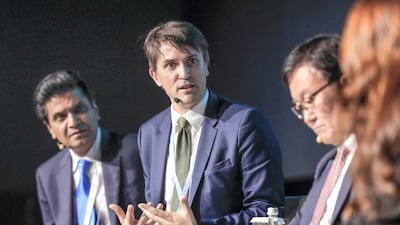 Cedric Wachholz (2nd from L), chief – ICT in education, culture science at UNESCO, while making a point during a panel discussion. Victor Besa/The National