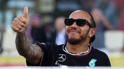 Lewis Hamilton during the drivers' parade ahead of the Abu Dhabi GP at the Yas Marina Circuit. Chris Whiteoak / The National