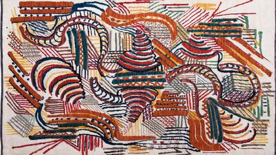 Monir Shahroudy Farmanfarmaian, Untitled (C3), 1993, Naturally dyed silk and wool hand-woven in Tabriz. Courtesy The Third Line