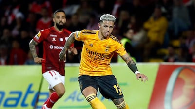 Benfica's Enzo Fernandez in a Primeira Liga match against Santa Clara at Estadio de Sao Miguel, on January 21, 2023. Reuters