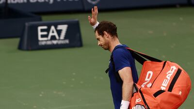Britain's Andy Murray waves to the crowd after losing his round of 16 match against France's Ugo Humbert 6-2, 6-4 at the Dubai Duty Free Tennis Championships on February 28, 2024. Reuters