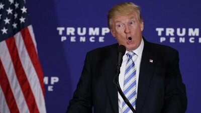 Republican presidential candidate Donald Trump outlines his plans for his his first 100 days as US president if elected during a speech on October 22, 2016, in Gettysburg, Pennsylvania. Evan Vucci / AP Photo