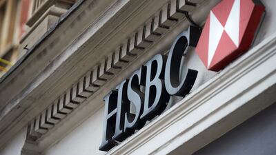 The HSBC logo outside a branch in central London. The bank's pretax profit surged to $18.9 billion last year, up from $8.8bn in 2020. AFP