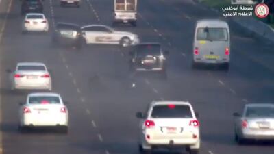Abu Dhabi Police are urging motorists to stay safe on the roads after sharing footage of a driver causing a pile-up. Courtesy Abu Dhabi Police
