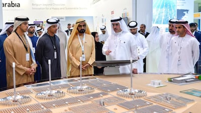 Sheikh Mohammed bin Rashid, Vice President and Ruler of Dubai, Sheikh Mansour bin Zayed, Deputy Prime Minister and Minister of Presidential Affairs, and Sheikh Hazza bin Zayed, Deputy Chairman of Abu Dhabi Executive Council, on Wednesday visited Abu Dhabi Sustainability Week. Wam