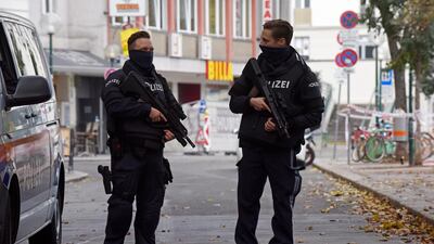 Police stand guard in Vienna after the deadly terrorist attack carried out by Kujtim Fejzulai in the Austrian capital last November. Getty
