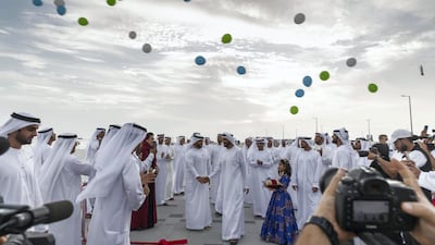 Balloons are released at the official opening ceremony of Hudayriat beach opposite to Al Bateen, Abu Dhabi. Antonie Robertson / The National