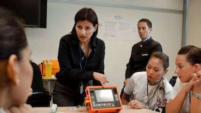 Etihad cabin crew are trained to use Tempus IC machines which are equipped with electrocardiograph monitors.